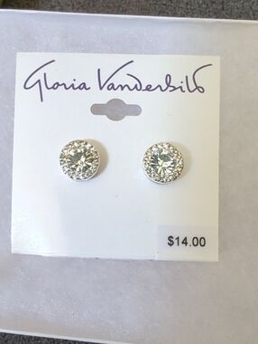 Gloria Vanderbilt Silver-Tone Clear Crystal Halo Stud Earrings